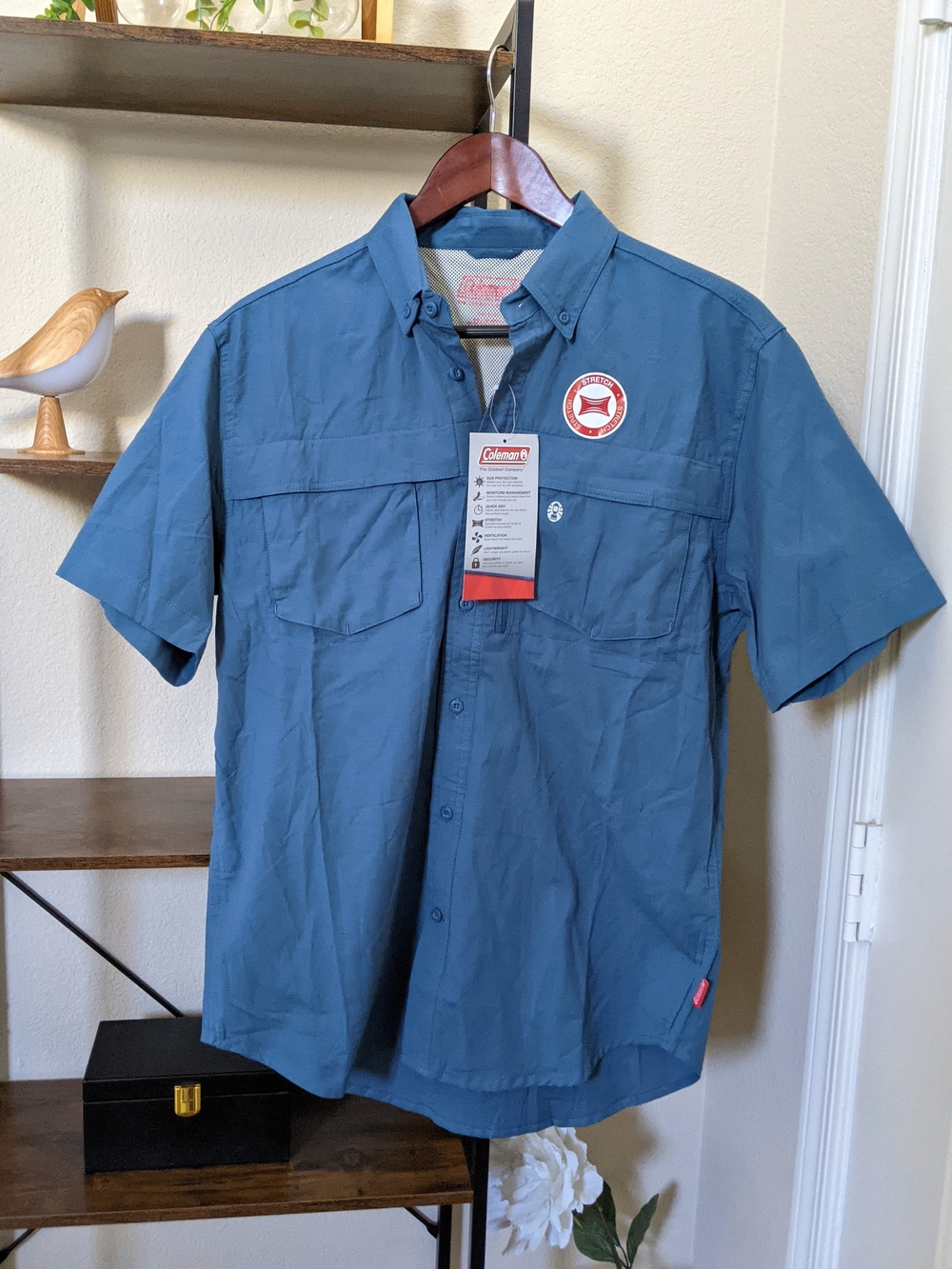 Coleman Men's Short-Sleeve Button-Down Utility Shirt Size Medium Teal Blue NWT